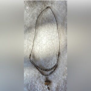 Vintage Tiger's Eye Bear & Silver Bead Necklace